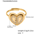 Double Layer Heart Zircon Stainless Steel Earrings Necklace Ring view 9