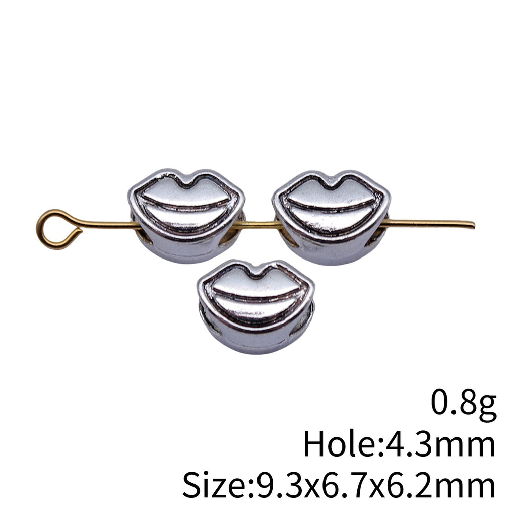 9.3x6.7x6.2mm 0.8g Antique Silver Zinc Alloy Lips Large Hole Spacer Beads for DIY Bracelet Jewelry Making