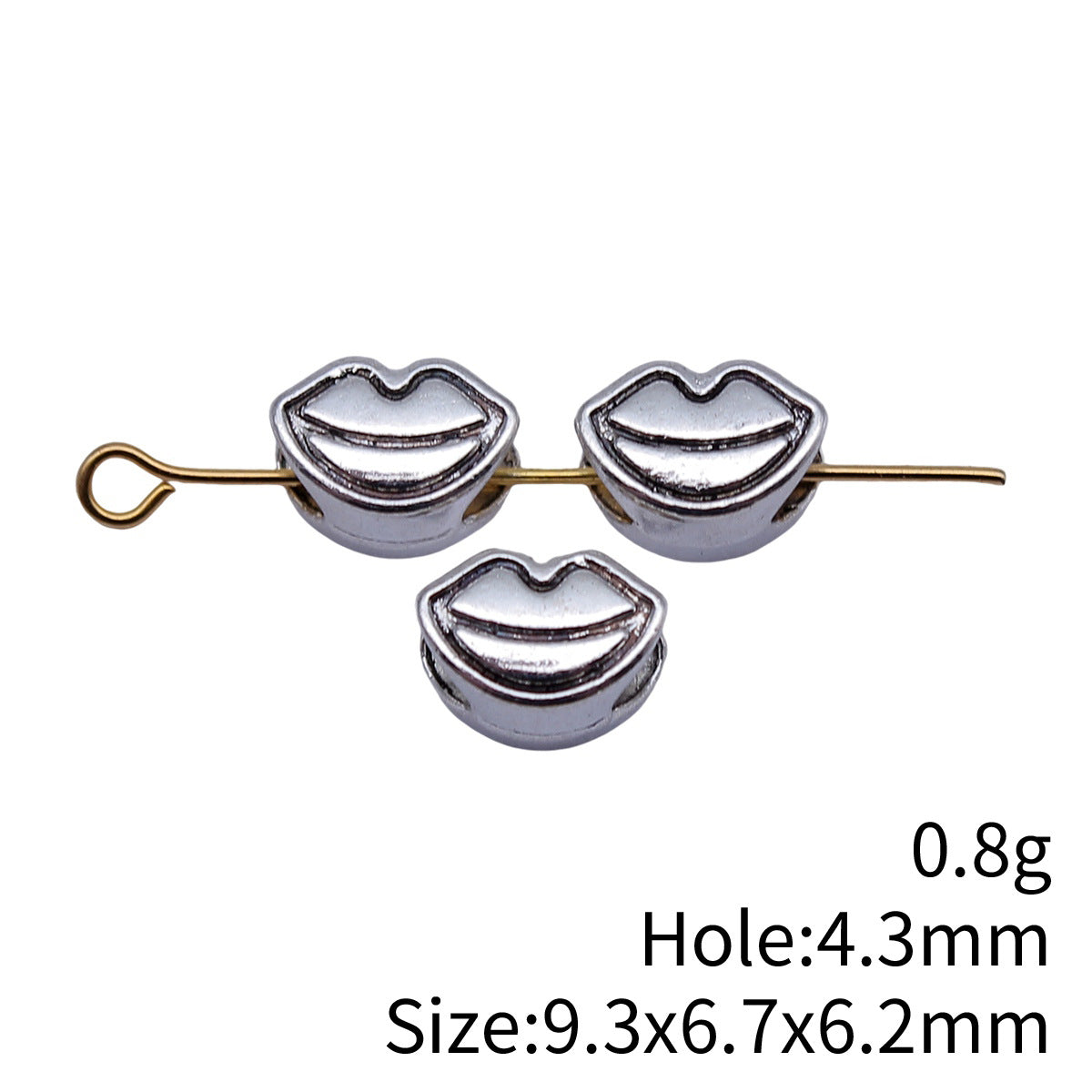 9.3x6.7x6.2mm 0.8g Antique Silver Zinc Alloy Lips Large Hole Spacer Beads for DIY Bracelet Jewelry Making