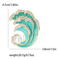 Crystal Wave Brooch in Navy or Turquoise Enamel With Pearl view 7
