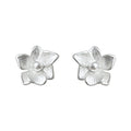 Silver Matte Flower Stud Earrings Pearl Center Pair view 5