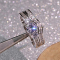 Silver Three Stone Cubic Zirconia Wave Band Two Ring Set view 4