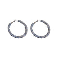 Crystal Textured Hoop Statement Earrings in Black and Silver view 5