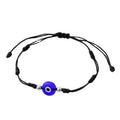 Black Cord Round Blue Evil Eye Adjustable Bracelet with Silver Beads view 5