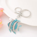 Rhinestone Tropical Fish Keychain Silver Tone Pearl Accent view 1