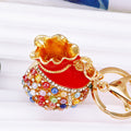 Multicolor Beaded Treasure Pouch Keychain with Gold Tone Ring and Clasp view 2