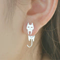 Silver Cat And Fish Mismatched Stud Earrings Metal view 5