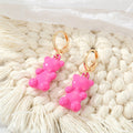 Gold Tone Colorful Resin Gummy Bear Huggie Drop Earrings view 6