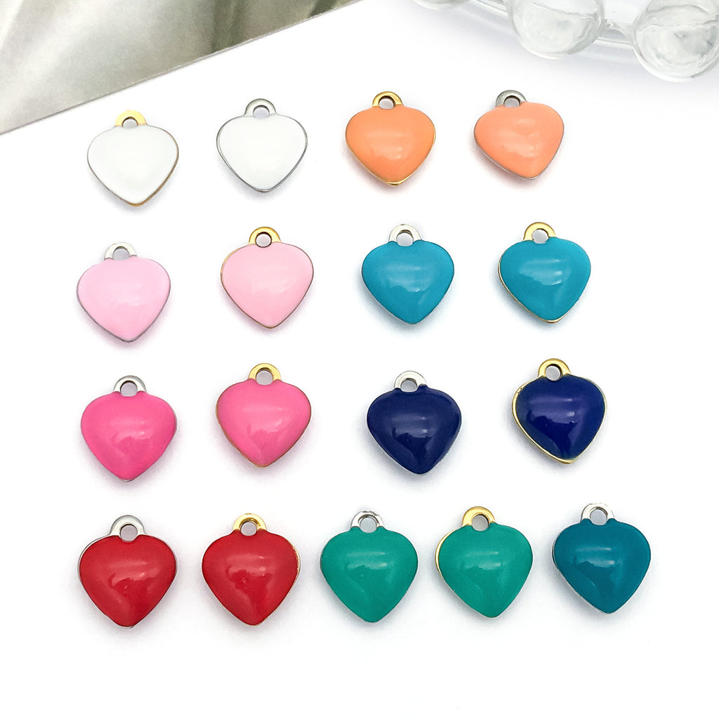 Stainless Steel Enamel Heart Double Sided Charm Pendant for Bracelets Necklaces Earrings