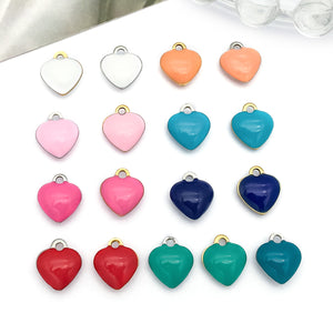 Double-Sided Enamel Heart Charm, 8 x 9 mm Stainless Steel, Silver or Gold Tone