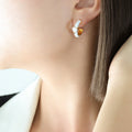 Yellow White Enamel C-Hoops Heart Zircon Gold Posts view 7