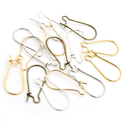 Assorted large u-shaped kidney ear wire hooks in mixed finishes arranged together in the main product view