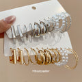 Geometric Metal Hoop Earring Sets Six Pairs Gold Silver view 1