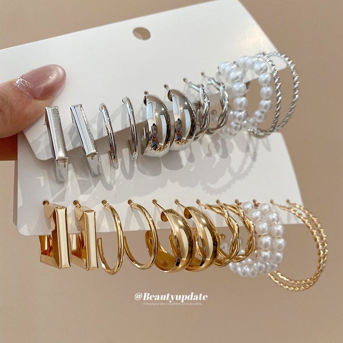 Geometric Metal Hoop Earring Sets Six Pairs Gold Silver