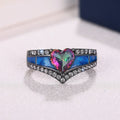 Black Tone Blue Enamel Heart Crystal Ring Polished Statement Fashion Jewelry view 3
