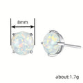 Silver Tone Round Faux Opal Stud Earrings Four Prong view 4