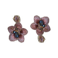 Pink Floral Crystal Asymmetric Drop Earrings Polished Metal Jewelry view 5