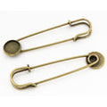Antique Bronze Long Safety Pin Brooch Blank With Round Bezel view 2