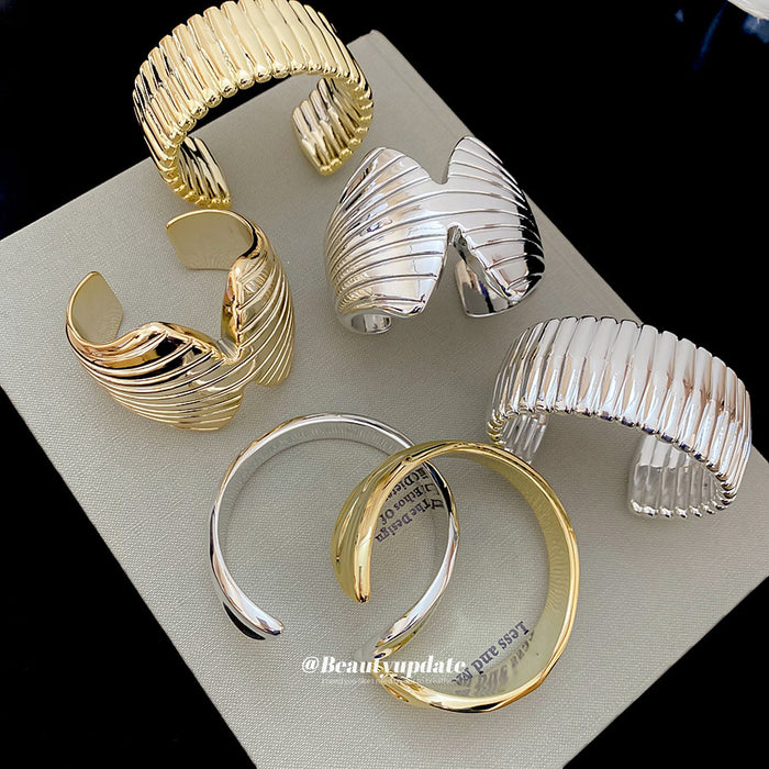 Metal Smooth Textured Open Bangles Gold Silver 6 Styles