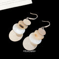 Layered Shell Look Disc Drop Earrings on Silver Tone Hooks view 4
