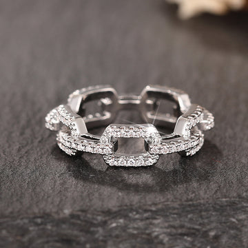 Clear Stone Chain-Link Band Ring In Gold And Silver Tones
