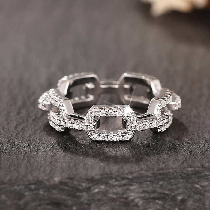 Clear Stone Chain-Link Band Ring In Gold And Silver Tones