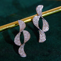 Silver Twisted Ribbon Geometric Pave CZ Stud Earrings view 2