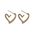 Gold Tone Crystal Open Heart Statement Hoop Stud Earrings view 5