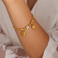 Gold Snake Chain Double Heart Charm Bracelet With Rhinestone Bead view 4