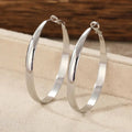 Silver Tone Extra Large Slim Oval Statement Hoop Earrings view 2