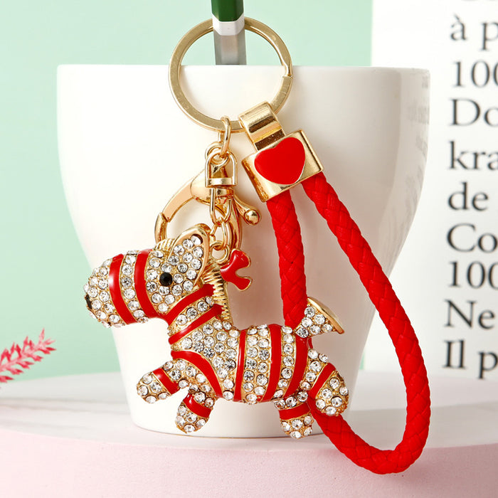 Double-Sided Jeweled Zebra Keychains in Five Colors with Braided Options