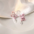 Pink Butterfly Silver Sword Novelty Long Dangle Earrings view 4
