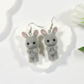 Flocked Standing Rabbit Drop Earrings in Four Color Options view 7