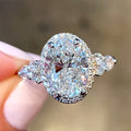 Silver Oval Halo Clear CZ Side Cluster Accent Ring view 1