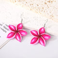 Silver Tone Plumeria Acrylic Hook Earrings in Three Colors view 4