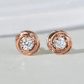 Rose Gold Swirl Frame Clear Center Stone Stud Earrings view 1