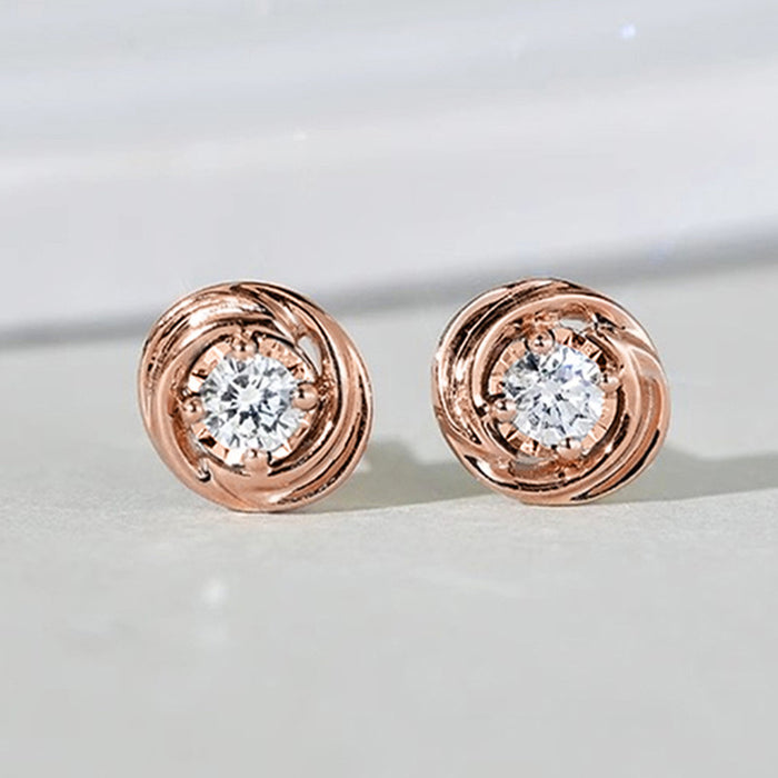 Rose Gold Swirl Frame Clear Center Stone Stud Earrings