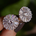 Silver Starburst Baguette Cubic Zirconia Stud Earrings view 3
