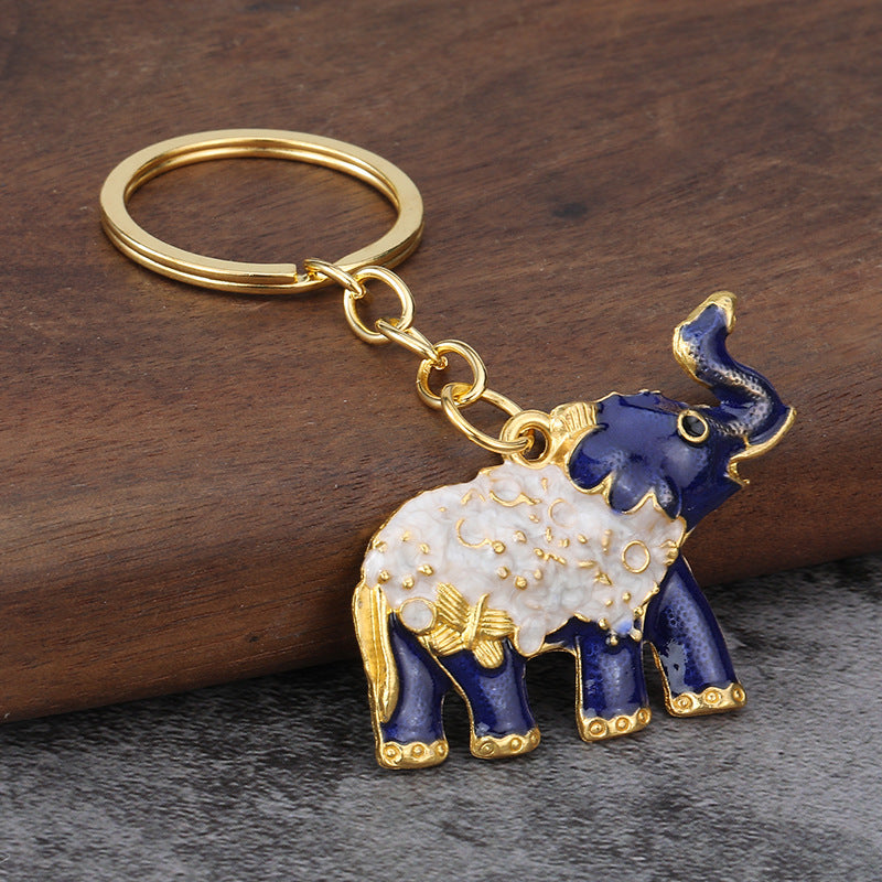 Enamel Elephant Metal Keychain Cute Car Key Ring and Women's Bag Charm