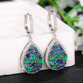 Blue And Green Teardrop Cluster Necklace And Earring Styles Silver Tone view 3