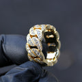 Gold Cuban Link Pave Clear Stone Band Ring Metal Alloy view 1