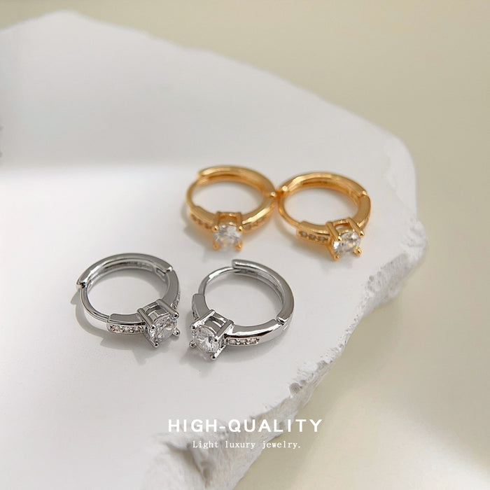 Gold Mini Huggie Hoop Round Crystal Front Stud Pair