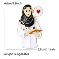 Female Doctor Figure Brooch Black Hijab Enamel Heart Pin view 4