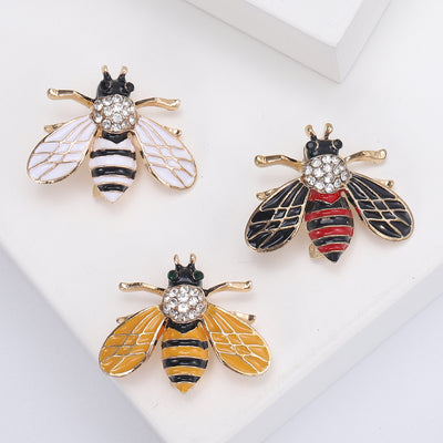 White yellow red mini enamel bee brooches group