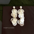 Gold Tone White Pearl And Translucent Shell Disc Long Stud Earrings view 3