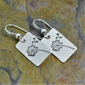 Silver Rectangle Hook Earrings Engraved Dandelion Plates view 2