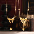 Gold Textured Bow Heart Drop Pendant Chain Necklace view 4