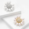 Pearl Petal Flower Brooch Rhinestone Center Gold or Silver view 2