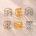 Open Multi Band Cross Wave Ring Gold Two Tone Steel view 4