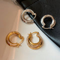 Gold Tone Double Hoop Crystal Huggie Earrings Jewelry Accessory view 1